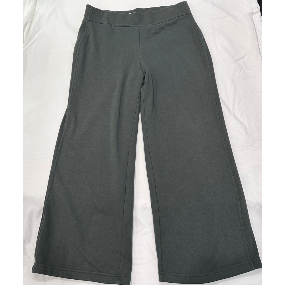 Lands End Serious Sweats Green Wide Leg Fleece Lined Lounge Pants XL 18